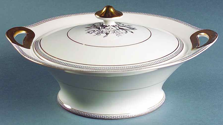 Greek Key Round Covered Vegetable by Haviland-1
