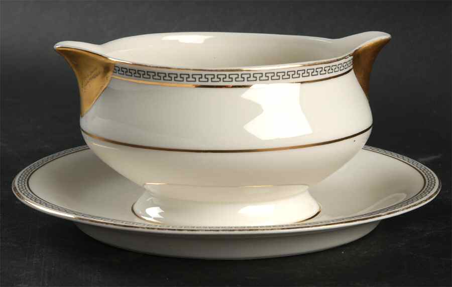 Greek Key Gravy Boat with Attached Underplate by Haviland-1