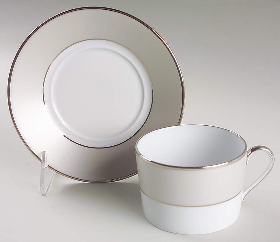 Clair de Lune (No Arches, Gray Matte Rim) Flat Cup & Saucer Set by Haviland-1
