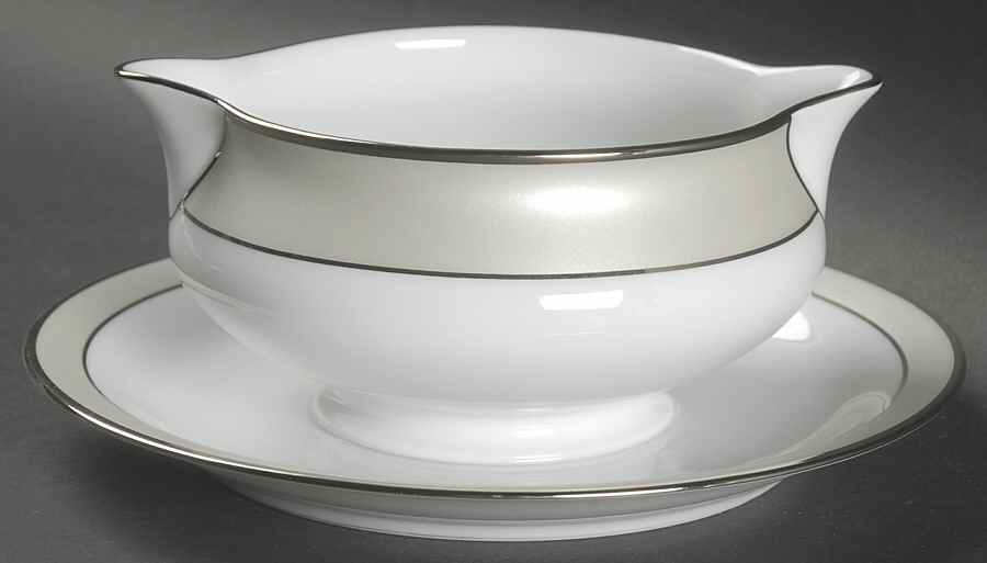 Clair de Lune (No Arches, Gray Matte Rim) Gravy Boat with Attached Underplate by Haviland-1