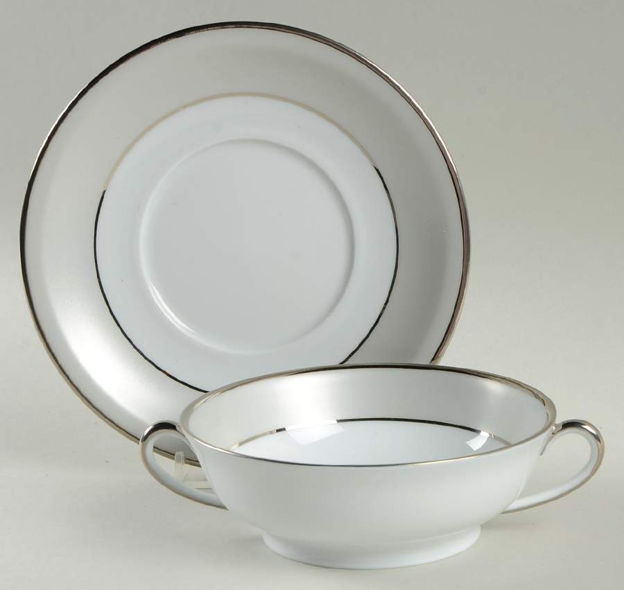 Clair de Lune (No Arches, Gray Matte Rim) Flat Cream Soup Bowl & Saucer Set by Haviland-1