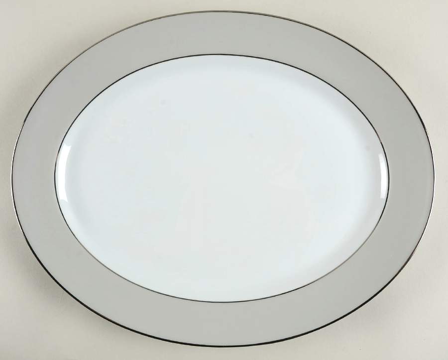 Clair de Lune (No Arches, Gray Matte Rim) 15" Oval Serving Platter by Haviland-1