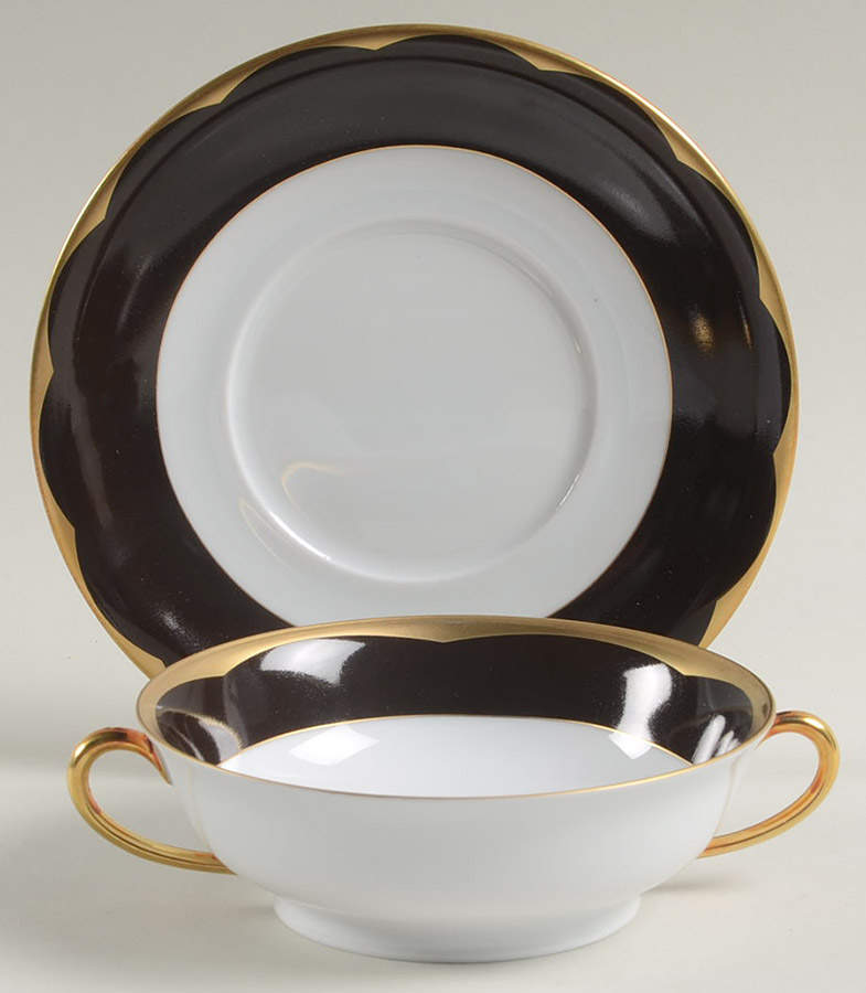 Illusion Chocolat Flat Cream Soup Bowl & Saucer Set by Haviland-1