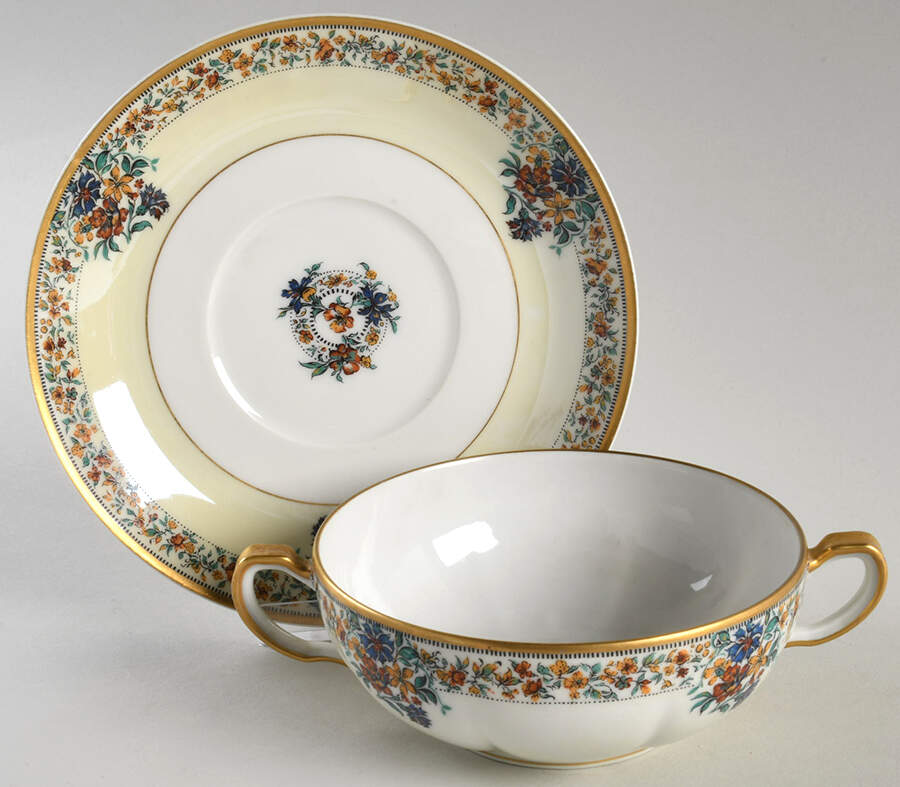 Schleiger 511a Flat Cream Soup Bowl & Saucer Set by Haviland-1