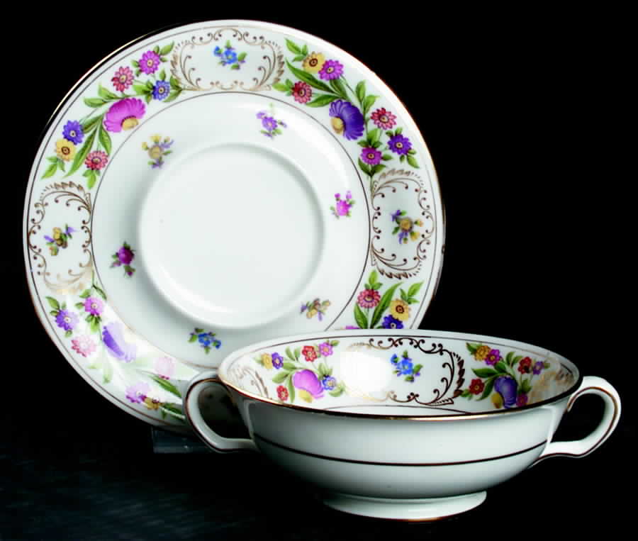 Dresden Sprays (Smooth) Footed Cream Soup Bowl & Saucer Set by Hammersley-1
