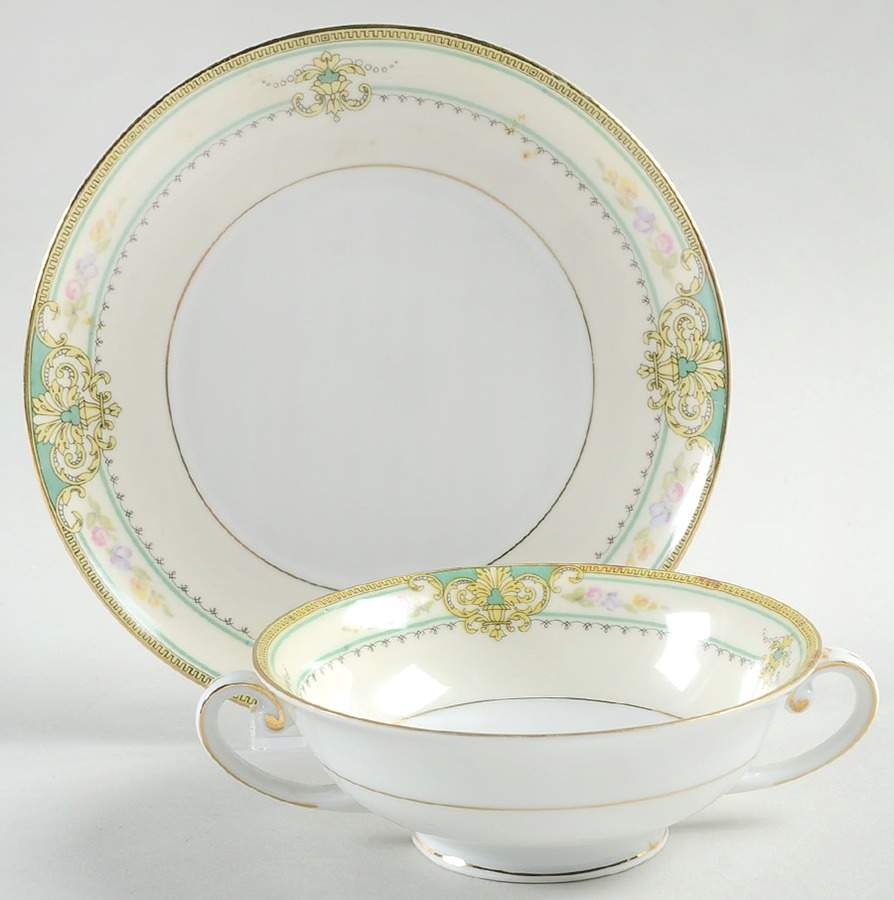 HWC14 Footed Cream Soup Bowl & Saucer Set by HW (Germany, Czech)-1
