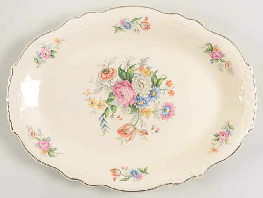 M212 (Virginia Rose) 11" Oval Serving Platter by Homer Laughlin -1