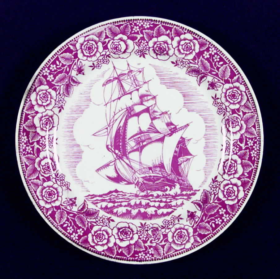 Famous Old Ships Red (Floral Border) Dinner Plate by Homer Laughlin -1