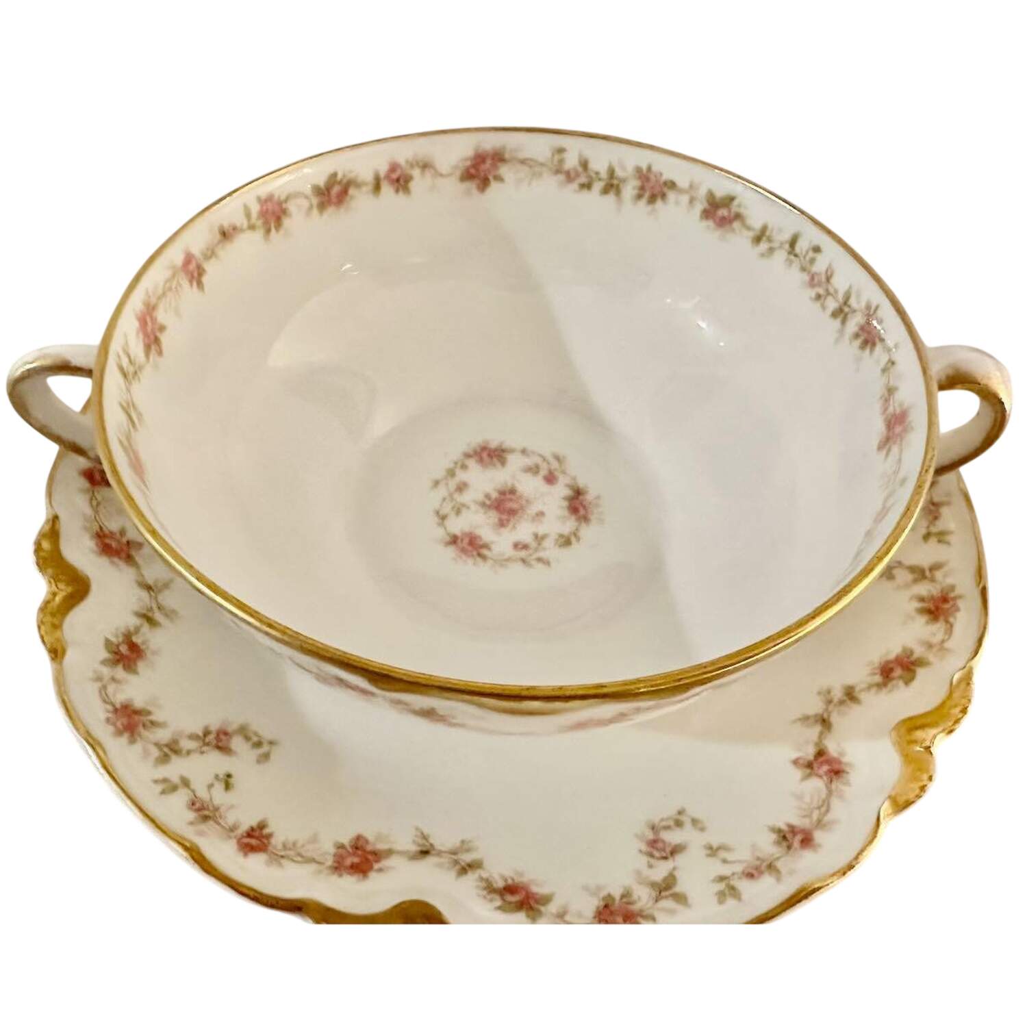 Schleiger 951 Flat Cream Soup Bowl & Saucer Set by Haviland-1