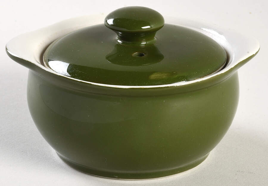 FOREST GREEN Handled Marmite & Lid by Hall-1