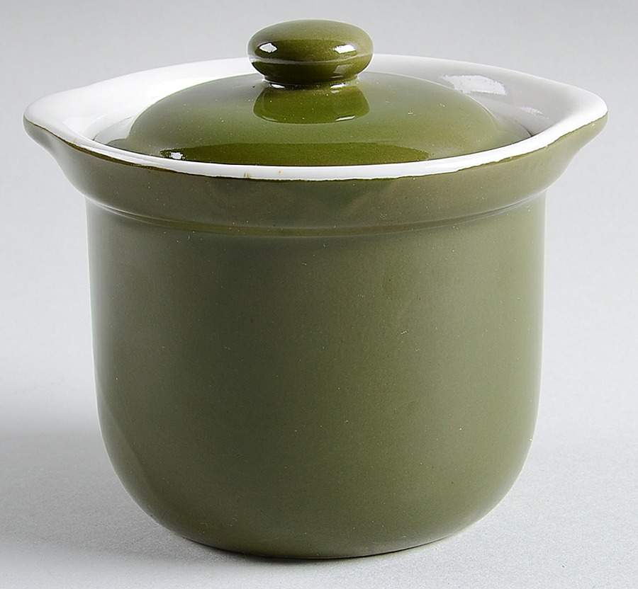 FOREST GREEN Handled Marmite & Lid by Hall-1