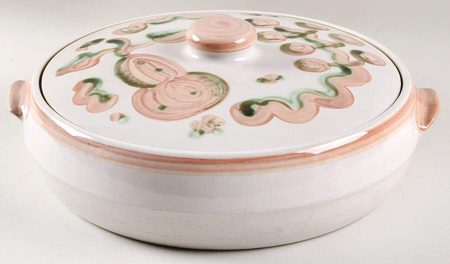 Pear and Grape Pink 4 Quart Round Covered Casserole by M A Hadley-1