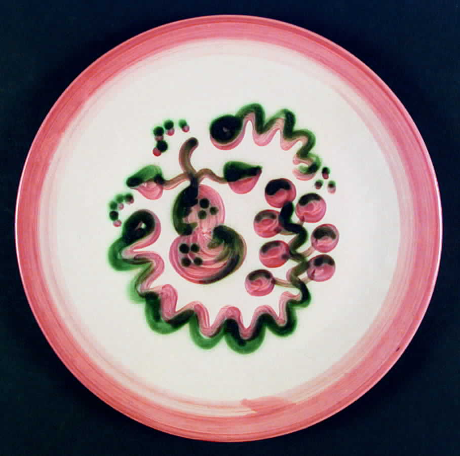 Pear and Grape Pink Dinner Plate by M A Hadley-1