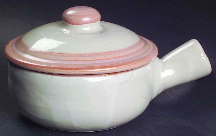 Pear and Grape Pink Porringer & Lid by M A Hadley-1