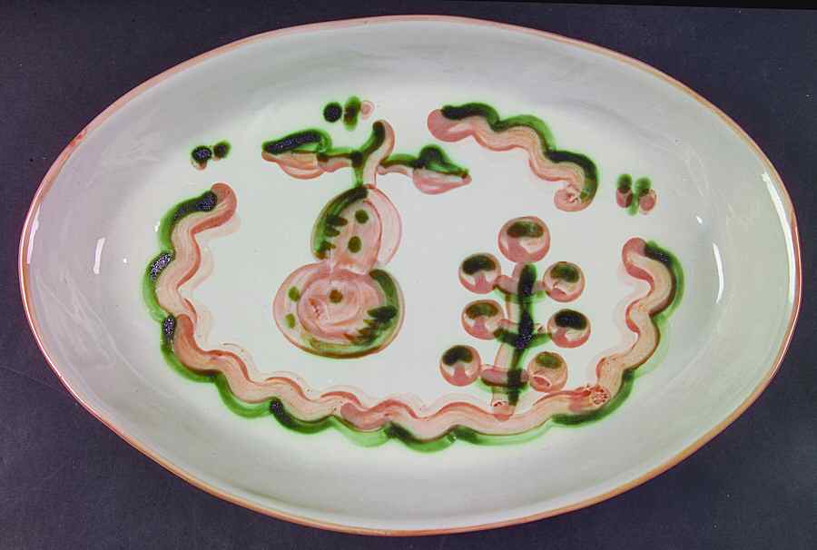 Pear and Grape Pink 13" Oval Serving Platter by M A Hadley-1