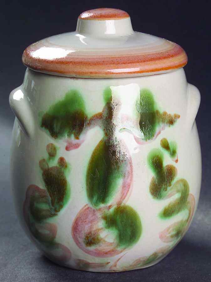 Pear and Grape Pink Oversize Sugar Bowl & Lid by M A Hadley-1