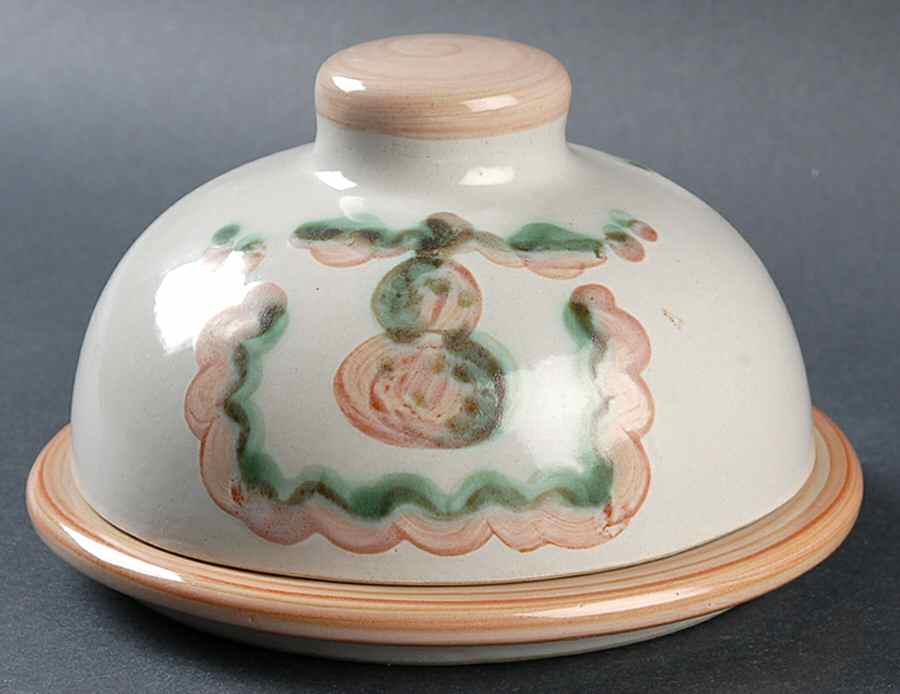 Pear and Grape Pink Round Covered Butter by M A Hadley-1