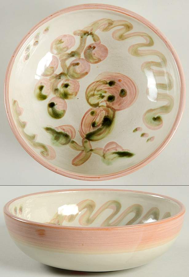 Pear and Grape Pink 8" Round Vegetable Bowl by M A Hadley-1