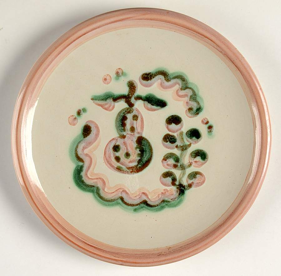 Pear and Grape Pink Bread & Butter Plate by M A Hadley-1