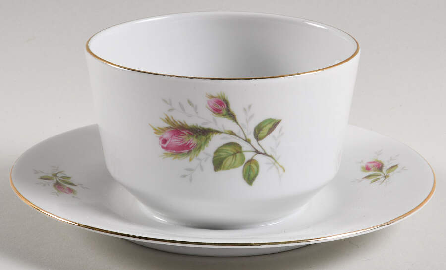 Moss Rose (Smooth) Round Gravy Boat/Attached Underplate by Hutschenreuther-1