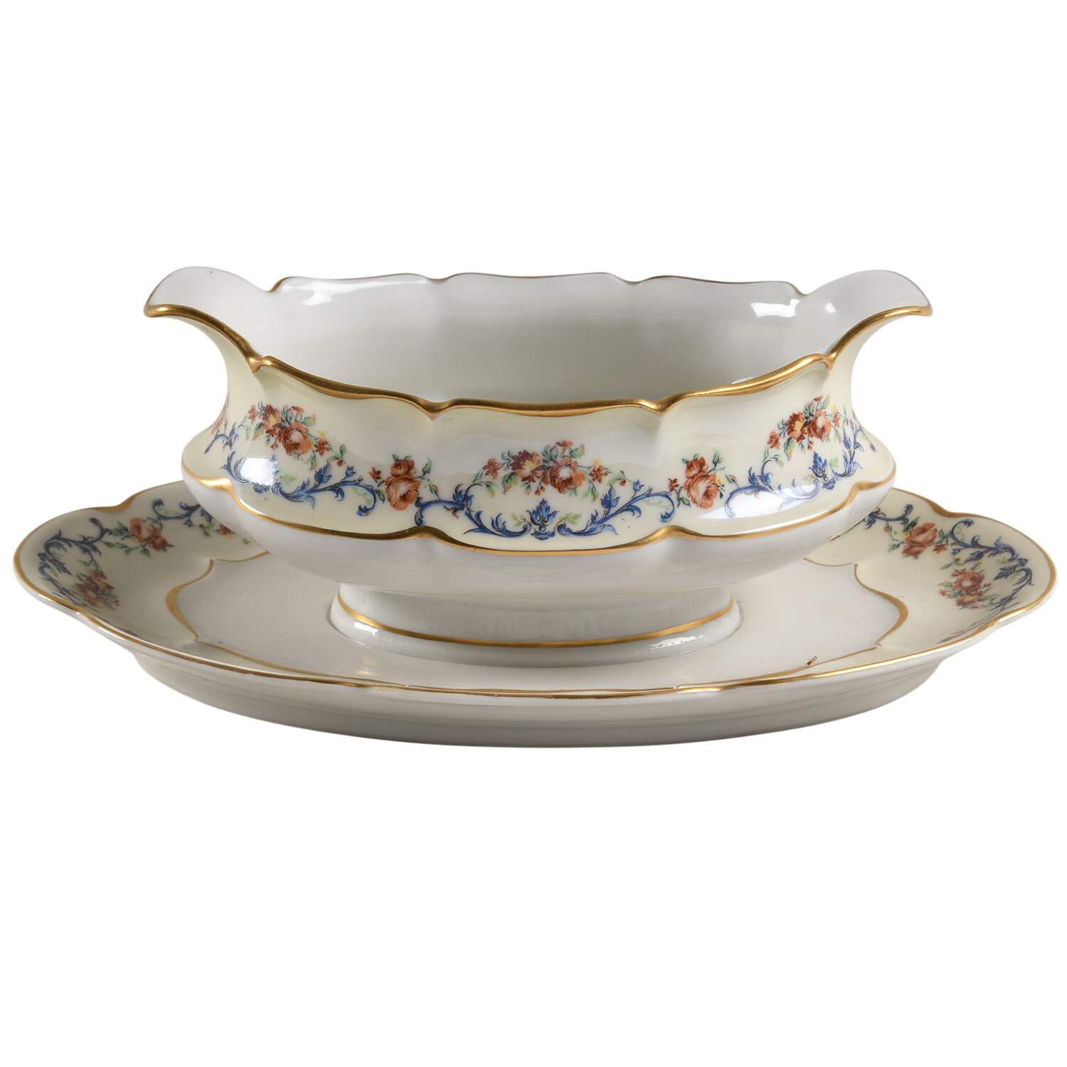 Schleiger 929a Gravy Boat with Attached Underplate by Haviland-1