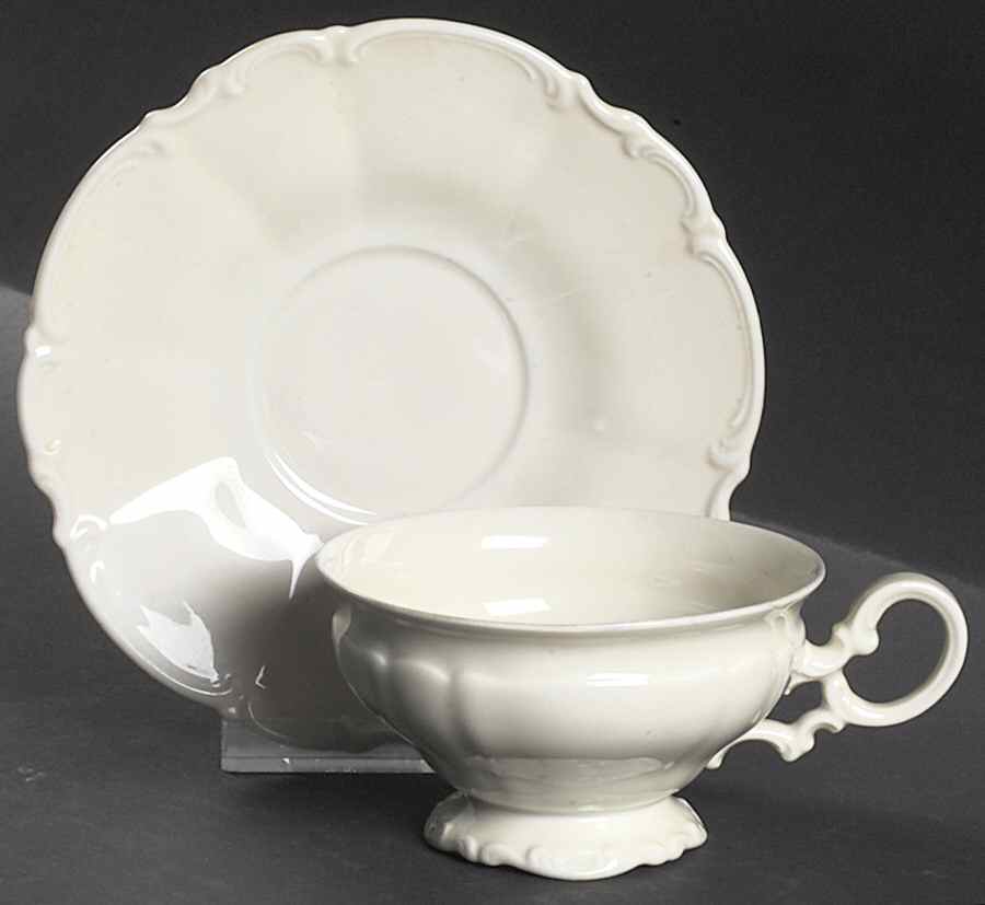 Sylvia (Off White, No Trim) Footed Cup & Saucer Set by Hutschenreuther-1