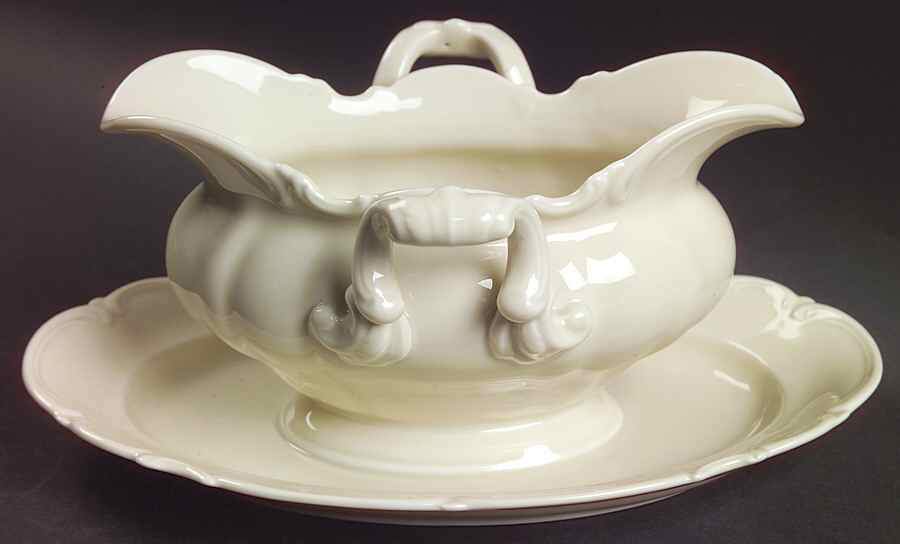 Sylvia (Off White, No Trim) Gravy Boat with Attached Underplate by Hutschenreuther-1