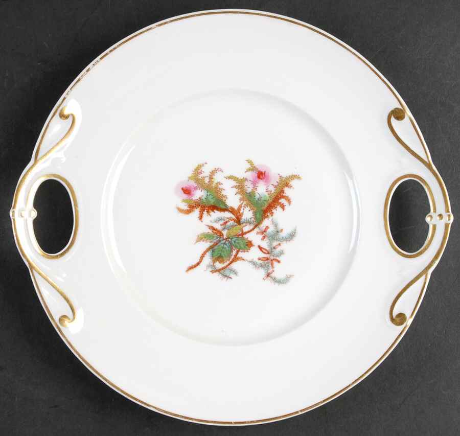 Moss Rose (Gold Trim, No Verge) Handled Cake Plate by Haviland-1