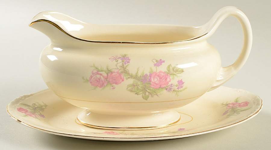 Heather Rose (Eggshell Nautilus) Gravy Boat & Underplate/Relish by Homer Laughlin -1