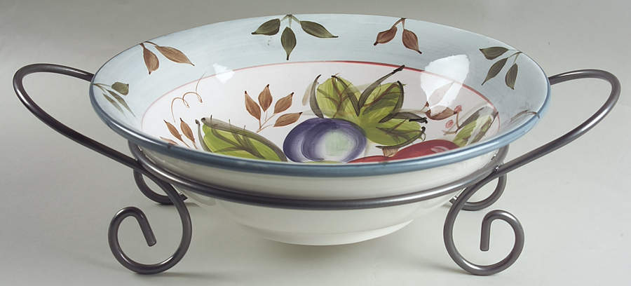 Black Forest Fruits 12" Salad Serving Bowl & Metal Stand by Heritage Mint-1