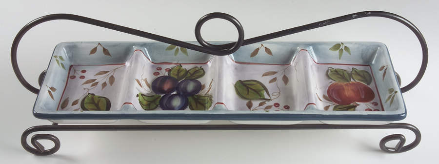 Black Forest Fruits 4-Part Rectangular Relish with Metal Stand by Heritage Mint-1