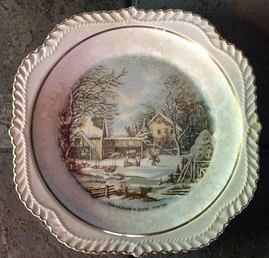 Currier & Ives (Gold Inner Band) Square Salad Plate by Harker-1
