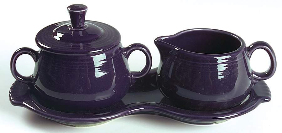 Fiesta Plum (Intro 2001) Creamer & Sugar with Lid & Tray Set by Homer Laughlin -1