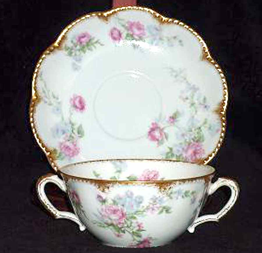 Schleiger 261-3 Flat Cream Soup Bowl & Saucer Set by Haviland-1