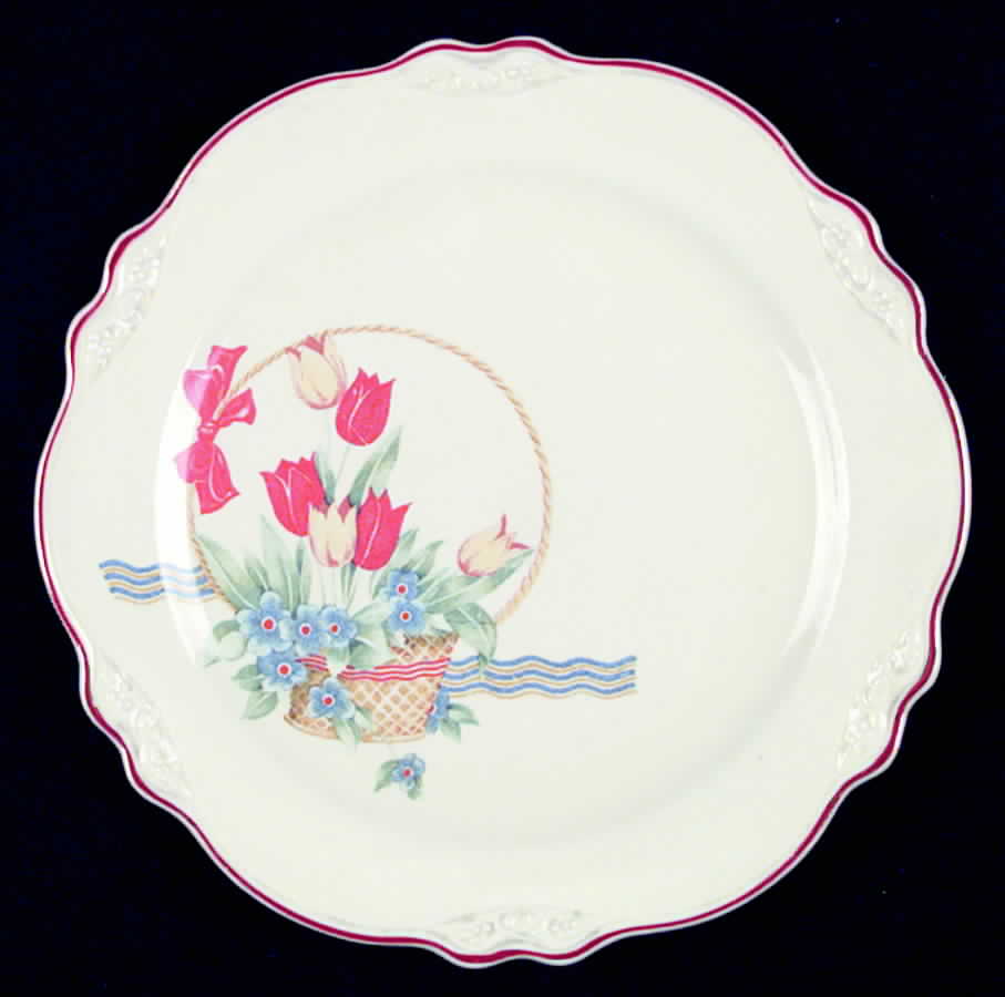 Tulips In A Basket (Red Trim) Dinner Plate by Homer Laughlin -1