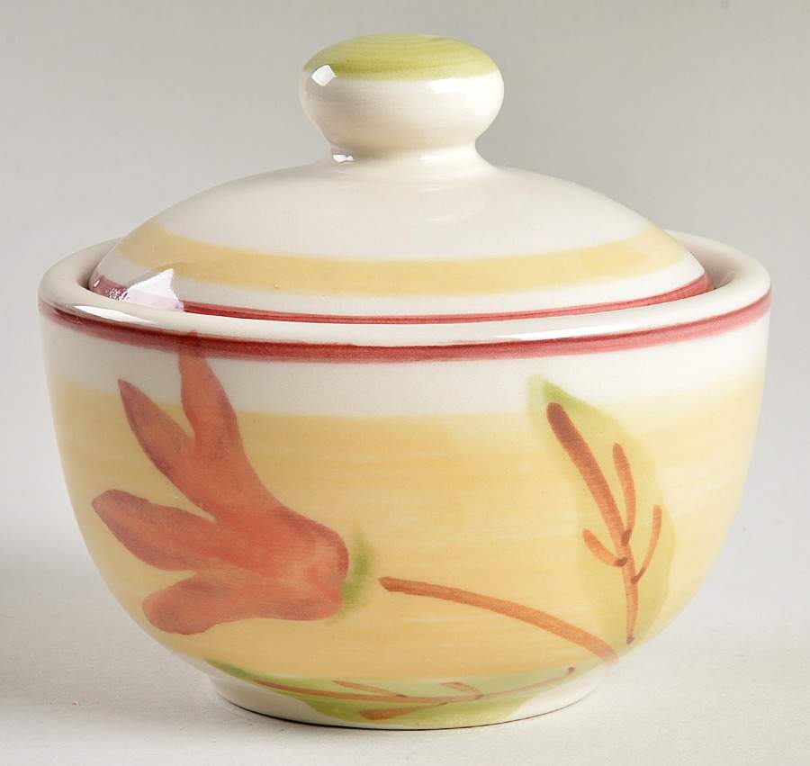 Scarlet Blossoms Sugar Bowl & Lid by Hartstone-1