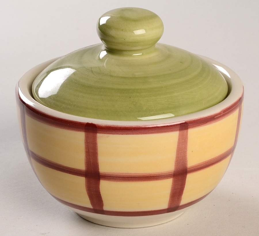Scarlet Plaid Sugar Bowl & Lid by Hartstone-1