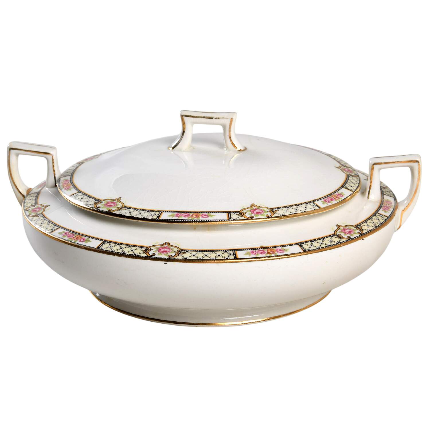 Rose and Lattice (Kwaker) Round Covered Vegetable by Homer Laughlin -1