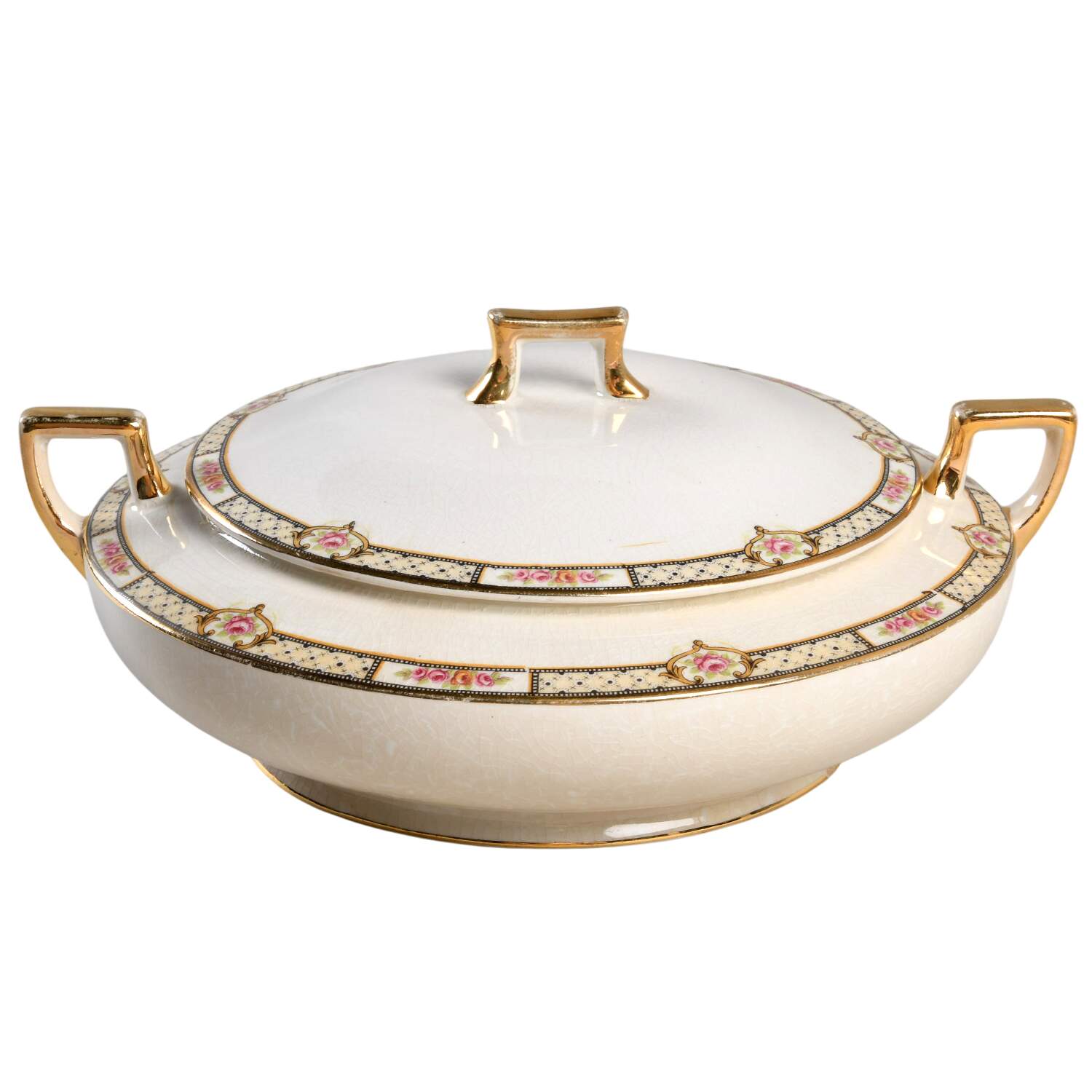 Rose and Lattice (Kwaker) Round Covered Vegetable by Homer Laughlin -1