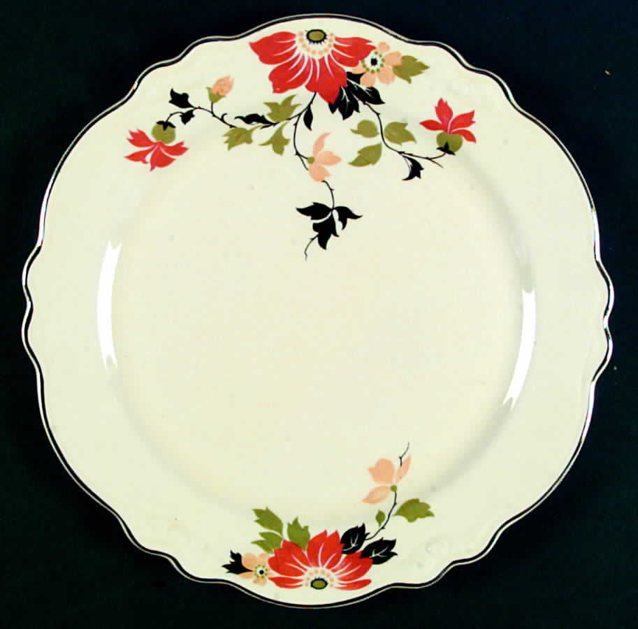 Red Beauty (Platinum Trim) Dinner Plate by Homer Laughlin -1
