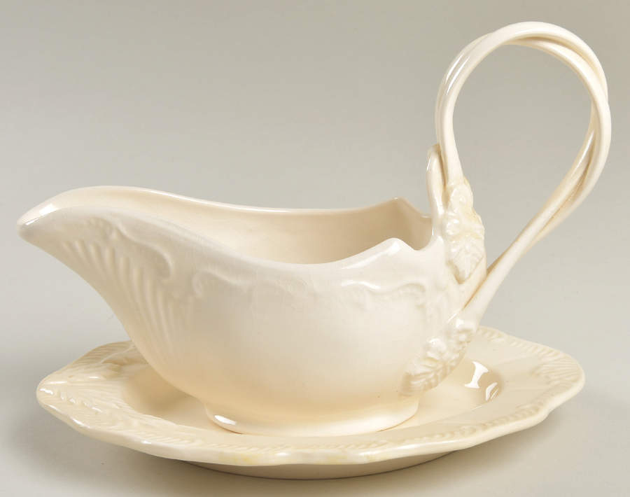 Creamware Solid Individual Gravy Boat & Plate by Hartley Greens-1