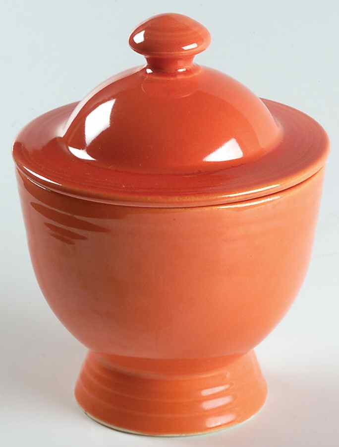 Fiesta Mango Red (Orange) (Ironstone) Sugar Bowl & Lid by Homer Laughlin -1