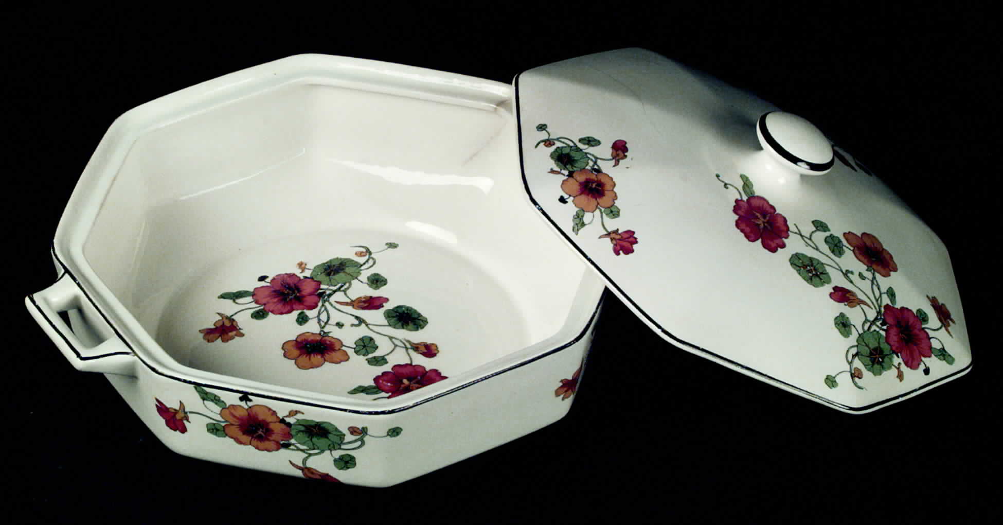 Y43 (Black Trim) Octagonal Covered Vegetable by Homer Laughlin -1