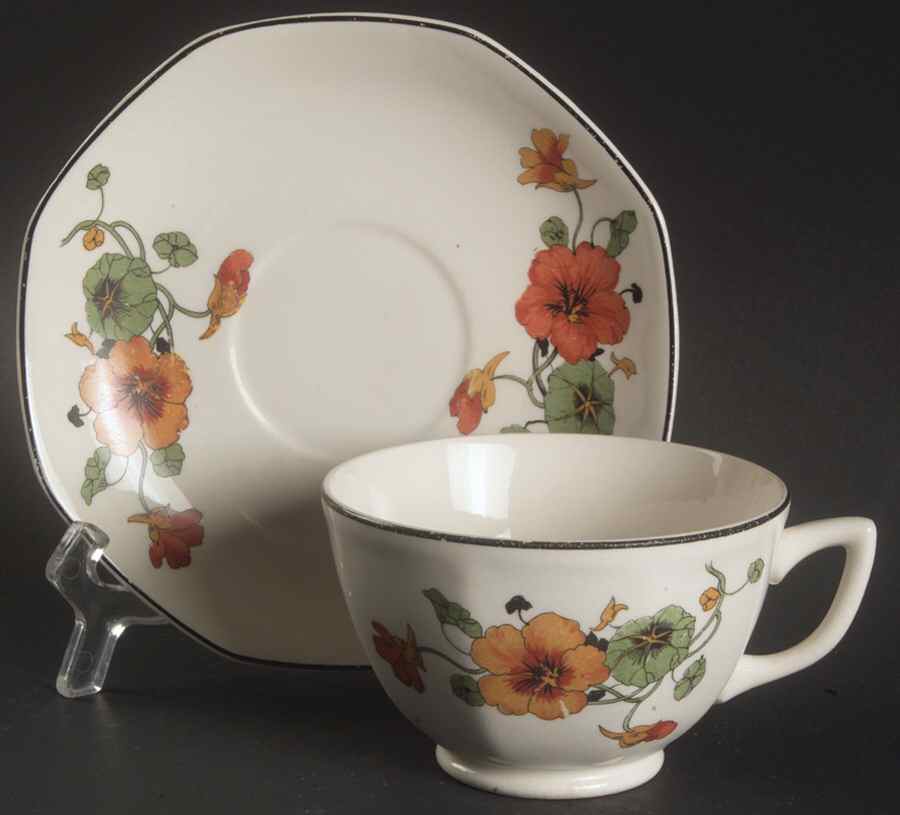Y43 (Black Trim) Footed Cup & Saucer Set by Homer Laughlin -1