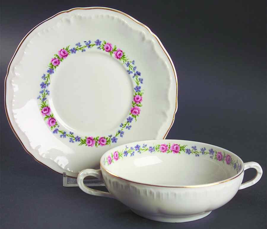 Nancy Flat Cream Soup Bowl & Saucer Set by Haviland-1