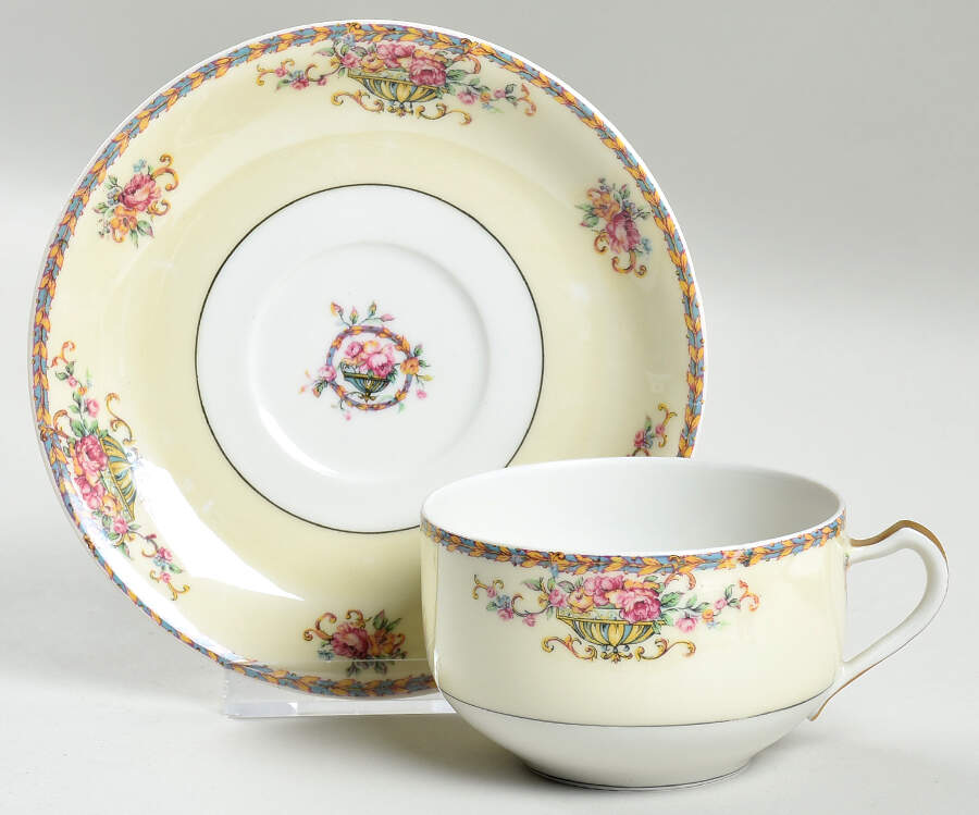 Commodore (Orange Trim) Flat Cup & Saucer Set by Haviland-1