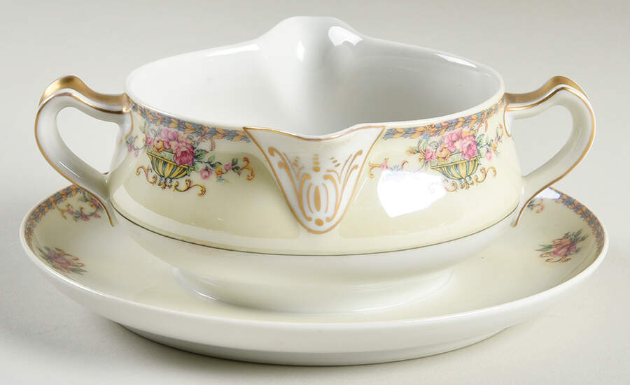 Commodore (Orange Trim) Gravy Boat with Attached Underplate by Haviland-1