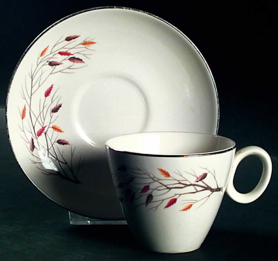 Autumn Song (Platinum) Flat Cup & Saucer Set by Homer Laughlin -1