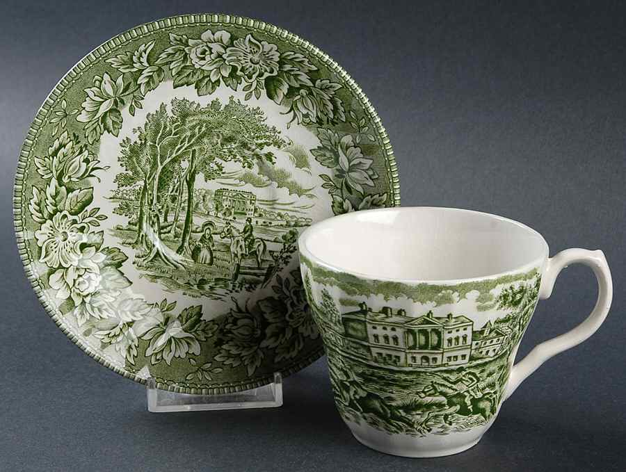 England's Heritage Green Flat Cup & Saucer Set by H Aynsley & Co-1