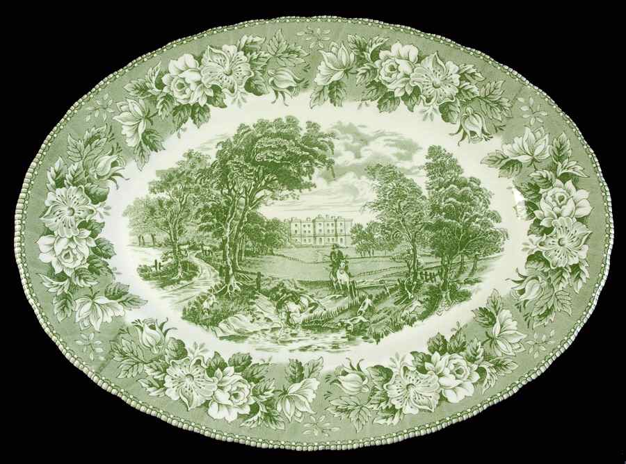 England's Heritage Green 12" Oval Serving Platter by H Aynsley & Co-1